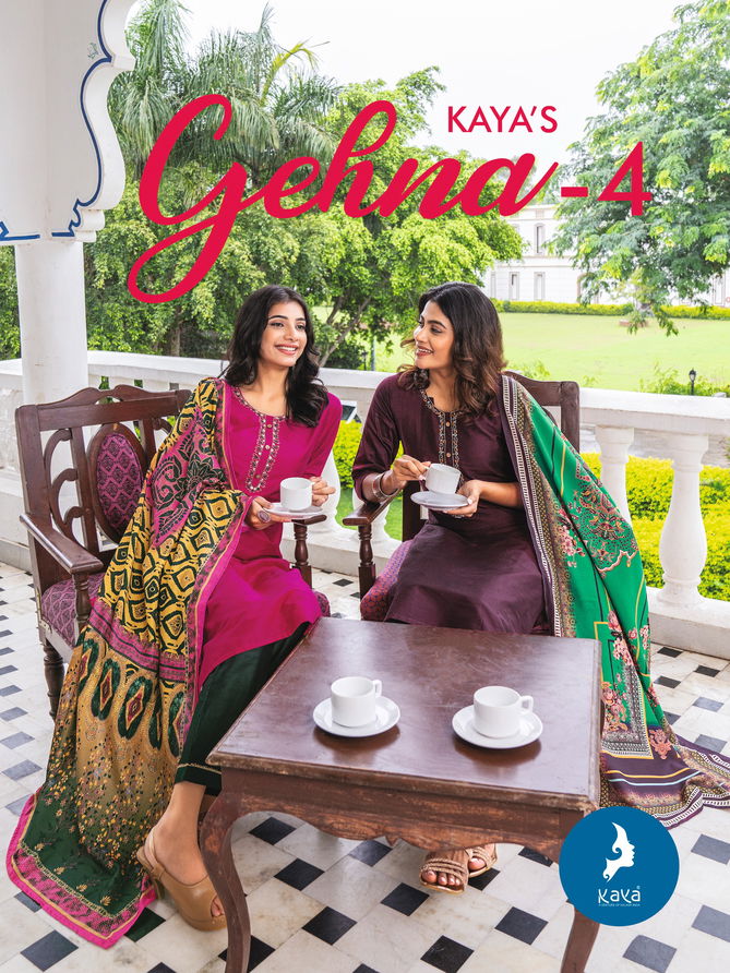 Gehna 4 By Kaya Pure Silk Straight Cut Kurti With Bottom Dupatta Wholesale Online